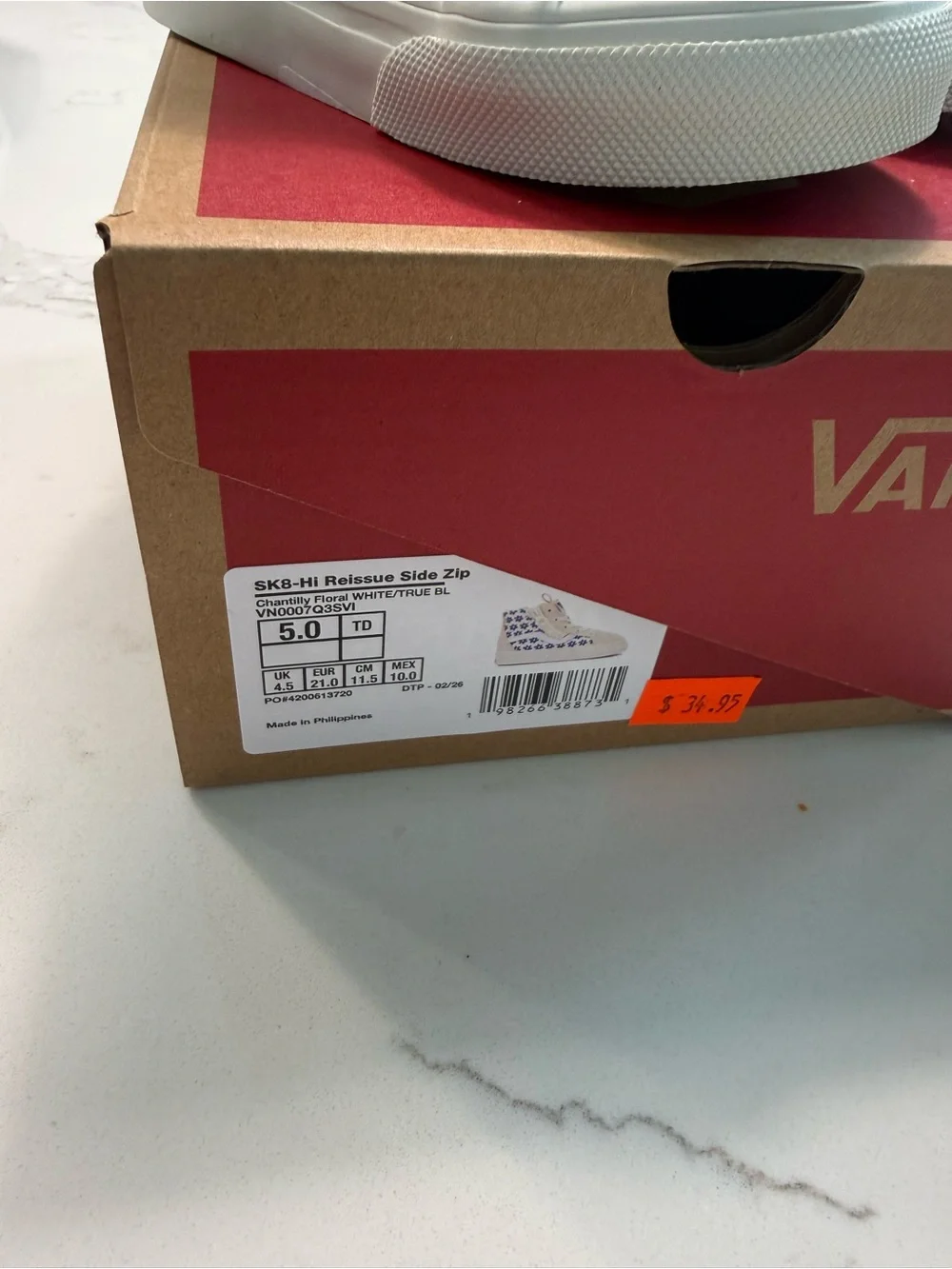Vans Toddler Sk8-Hi Side Zip Shoe - White with Blue Floral